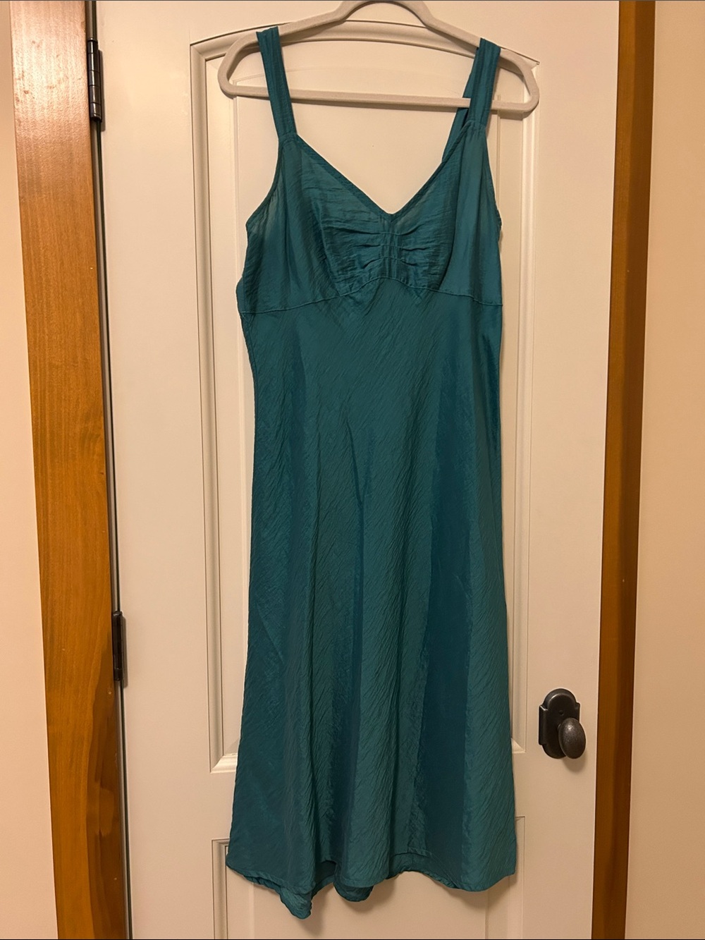 cut loose Teal V-Neck Linen slip dress Sewn and Dyed in San Francisco Quality